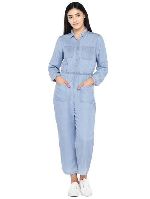 front pockets denim full leg jumpsuit - 16979133 - Very Small Image - 1