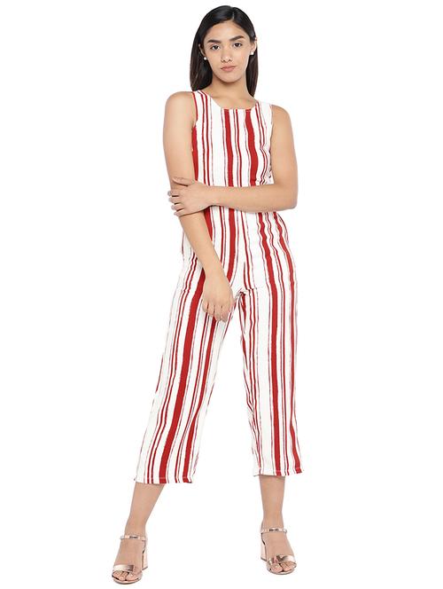 cut out detail tie back striped jumpsuit - 16979135 - Very Small Image - 1