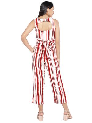 cut out detail tie back striped jumpsuit - 16979135 - Standard Image - 3