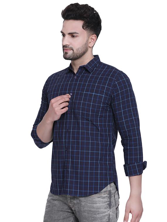 navy blue checkered casual shirt - 16979331 - Zoom Image - 2