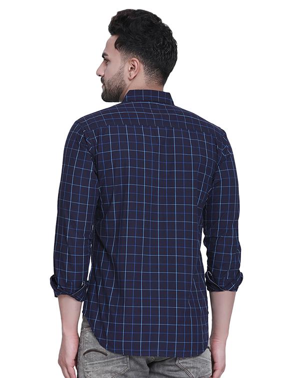 navy blue checkered casual shirt - 16979331 - Zoom Image - 3