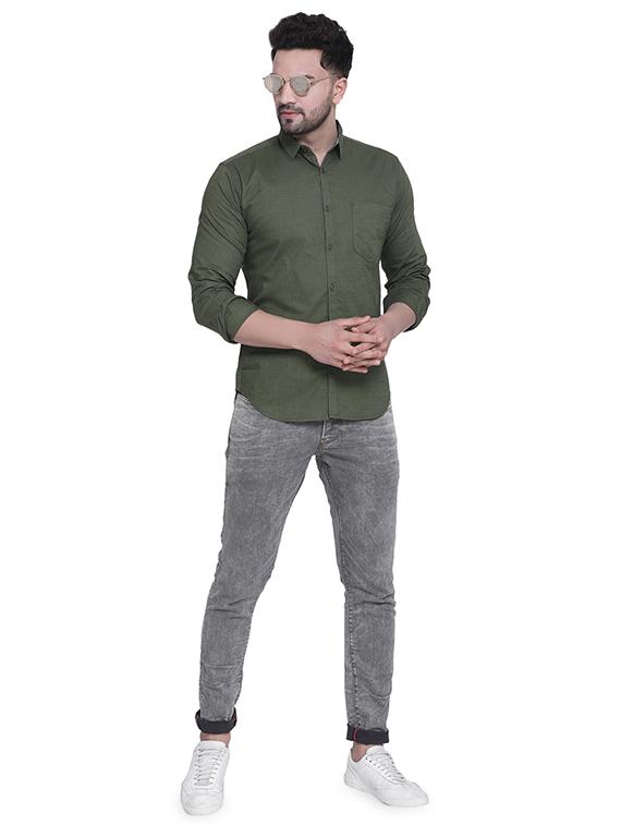 green solid casual shirt - 16979337 - Zoom Image - 4