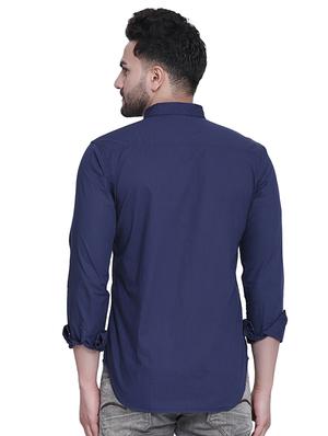 navy blue solid casual shirt - 16979339 - Standard Image - 3
