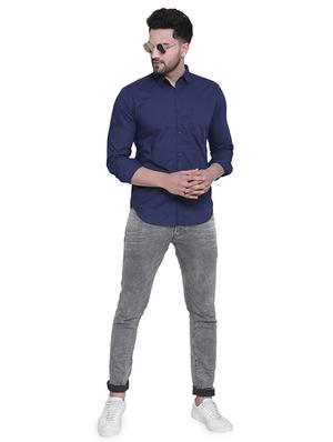 navy blue solid casual shirt - 16979339 - Standard Image - 4