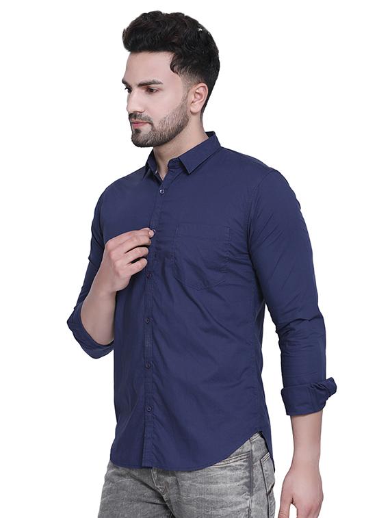 navy blue solid casual shirt - 16979339 - Zoom Image - 2
