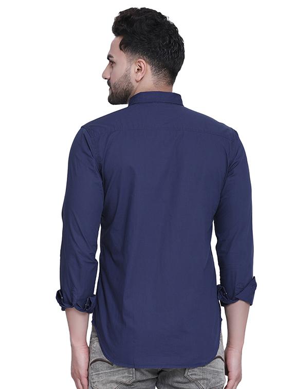 navy blue solid casual shirt - 16979339 - Zoom Image - 3