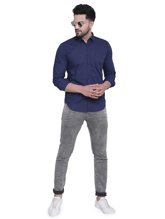 navy blue solid casual shirt - 16979339 - Zoom Image - 4