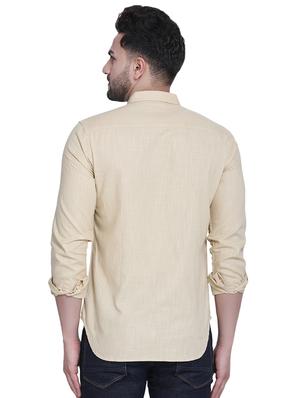 beige solid casual shirt - 16979340 - Standard Image - 3