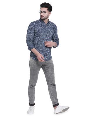 grey floral print denim casual shirt - 16979345 - Standard Image - 4