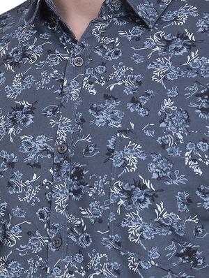 grey floral print denim casual shirt - 16979345 - Standard Image - 5