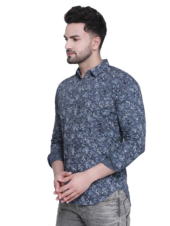 grey floral print denim casual shirt - 16979345 - Zoom Image - 2