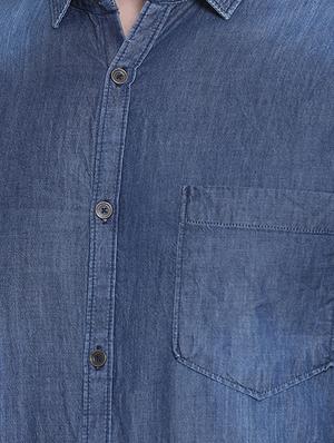 navy blue faded denim casual shirt - 16979347 - Standard Image - 5