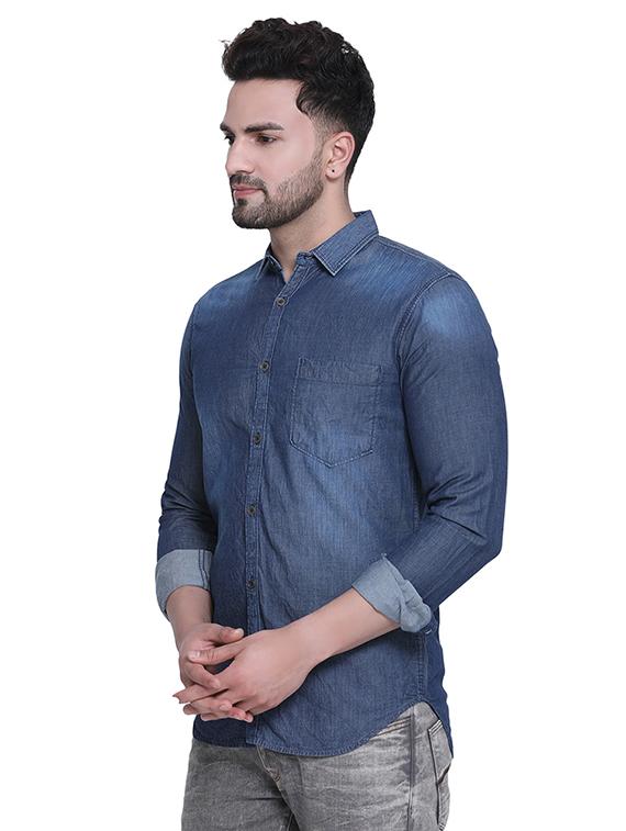 navy blue faded denim casual shirt - 16979347 - Zoom Image - 2