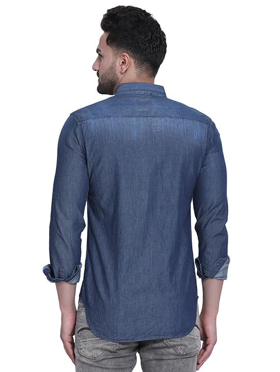 navy blue faded denim casual shirt - 16979347 - Zoom Image - 3