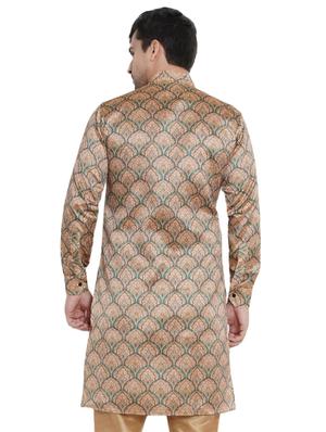 beige printed silk blend medium length kurta - 16979458 - Standard Image - 3