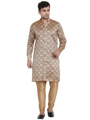 beige printed silk blend medium length kurta - 16979458 - Standard Image - 4