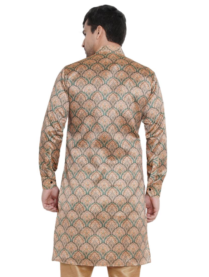 beige printed silk blend medium length kurta - 16979458 - Zoom Image - 3