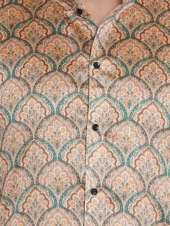 beige printed silk blend medium length kurta - 16979458 - Zoom Image - 5