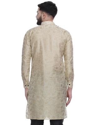 beige printed silk blend medium length kurta - 16979476 - Standard Image - 3