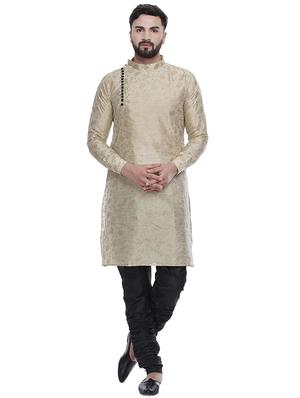 beige printed silk blend medium length kurta - 16979476 - Standard Image - 4