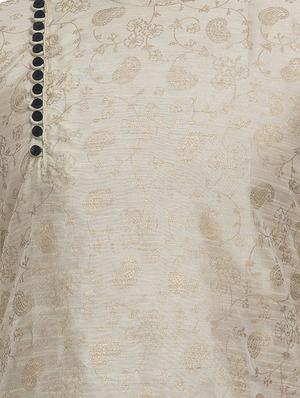 beige printed silk blend medium length kurta - 16979476 - Standard Image - 5