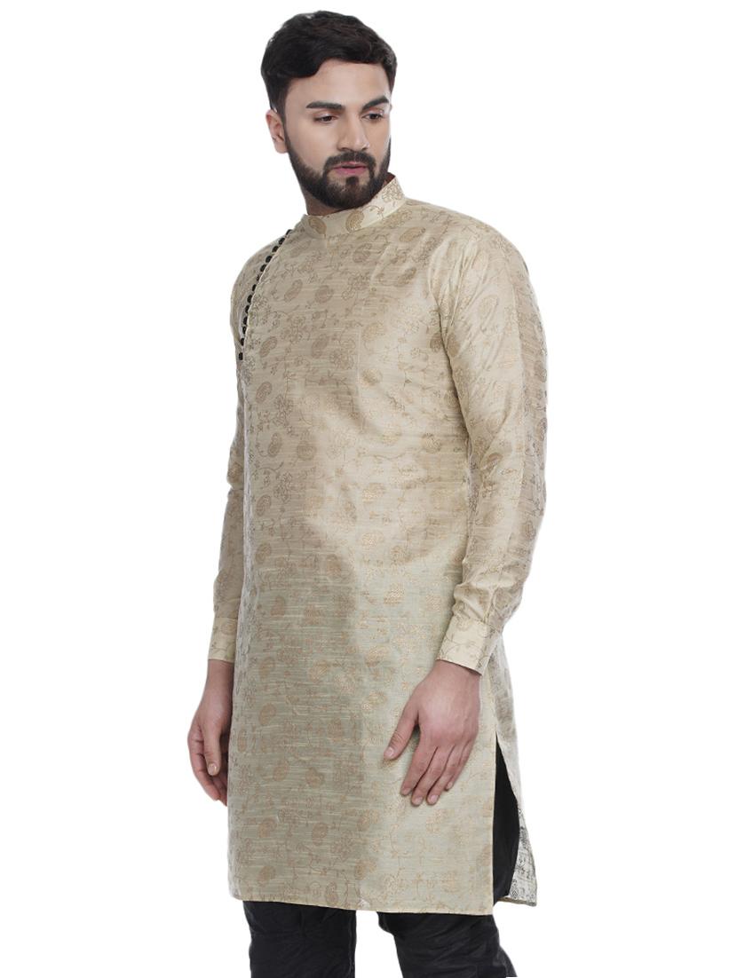 beige printed silk blend medium length kurta - 16979476 - Zoom Image - 2