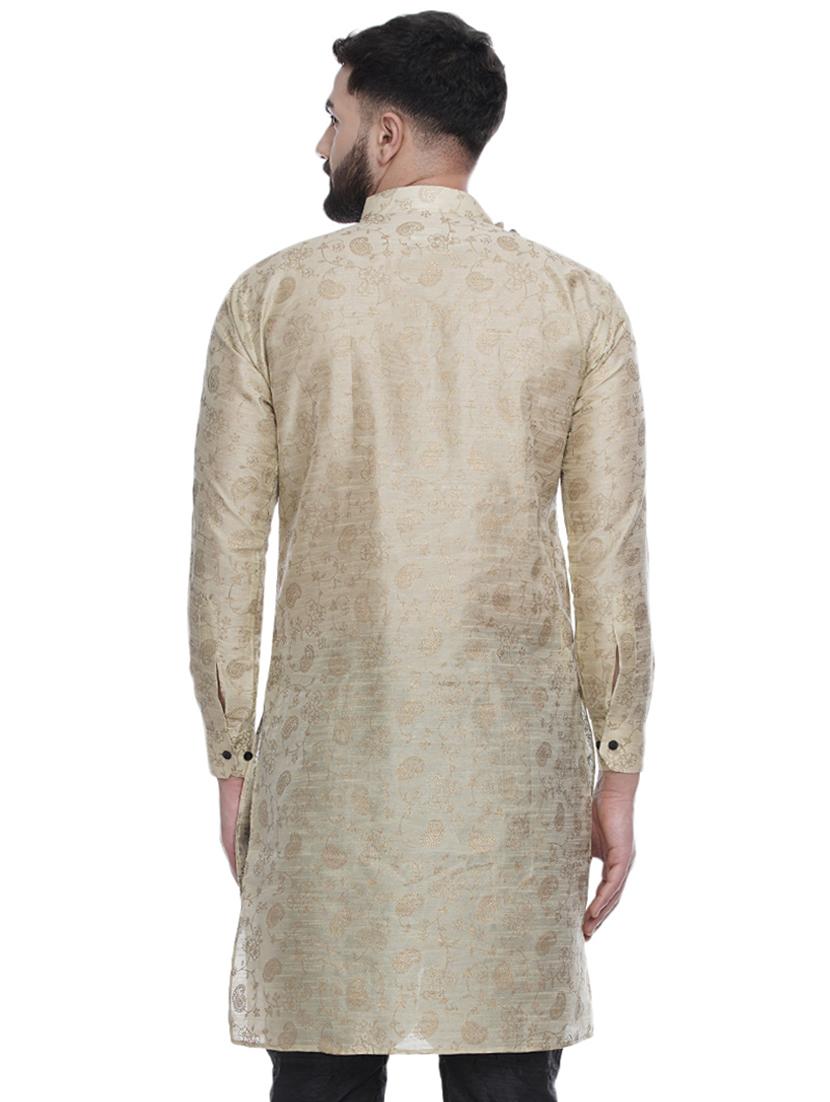 beige printed silk blend medium length kurta - 16979476 - Zoom Image - 3