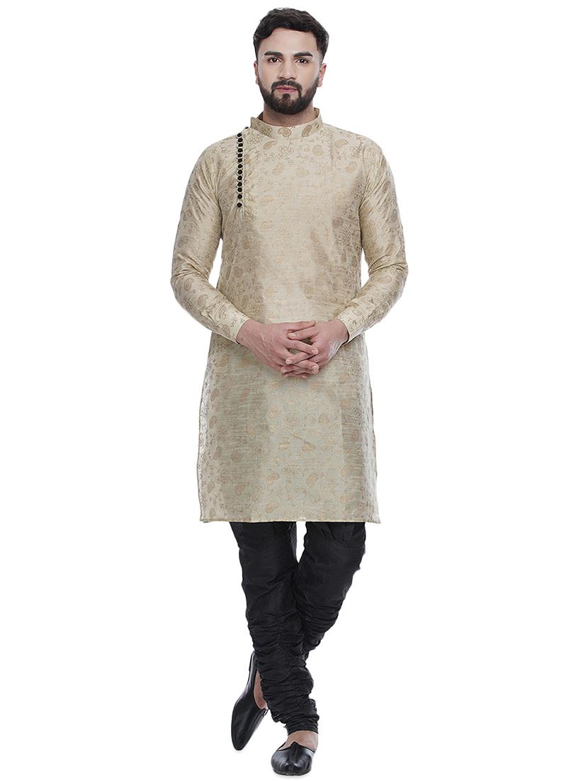 beige printed silk blend medium length kurta - 16979476 - Zoom Image - 4
