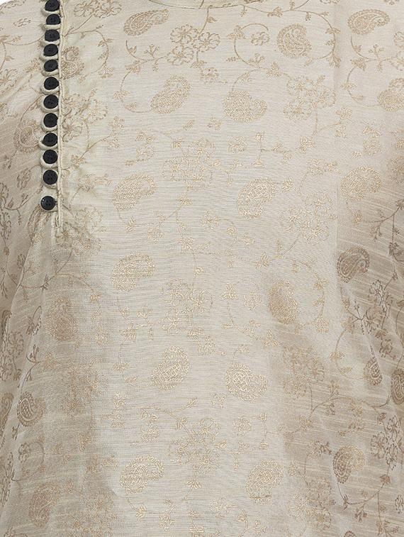 beige printed silk blend medium length kurta - 16979476 - Zoom Image - 5