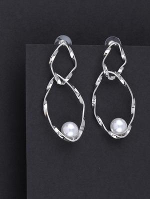 silver metal drop earring - 16979635 - Standard Image - 3
