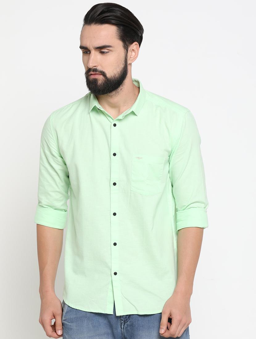 green solid linen casual shirt - 16980134 - Zoom Image - 1