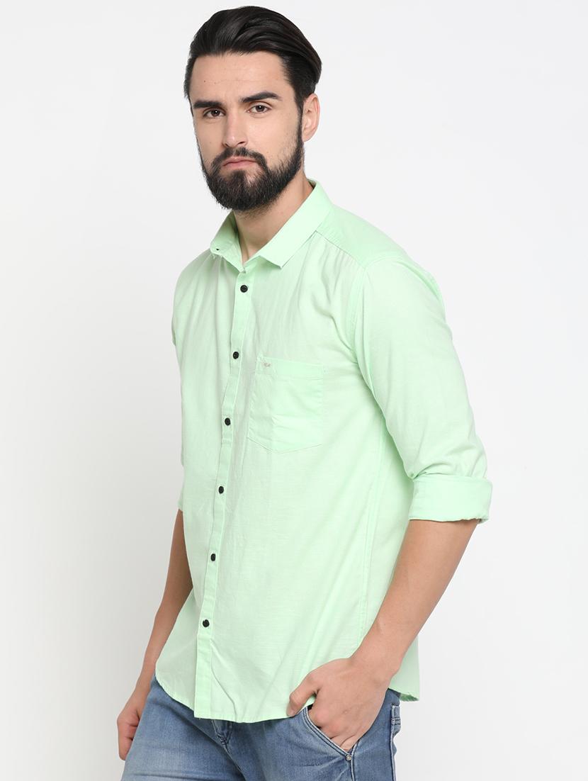 green solid linen casual shirt - 16980134 - Zoom Image - 2