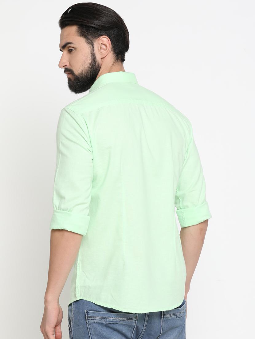green solid linen casual shirt - 16980134 - Zoom Image - 3