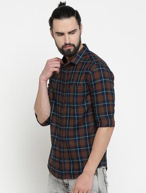 brown checkered casual shirt - 16980183 - Standard Image - 2
