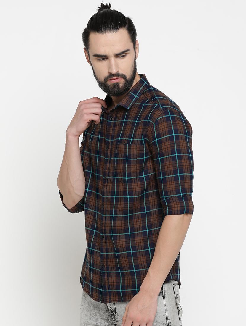 brown checkered casual shirt - 16980183 - Zoom Image - 2