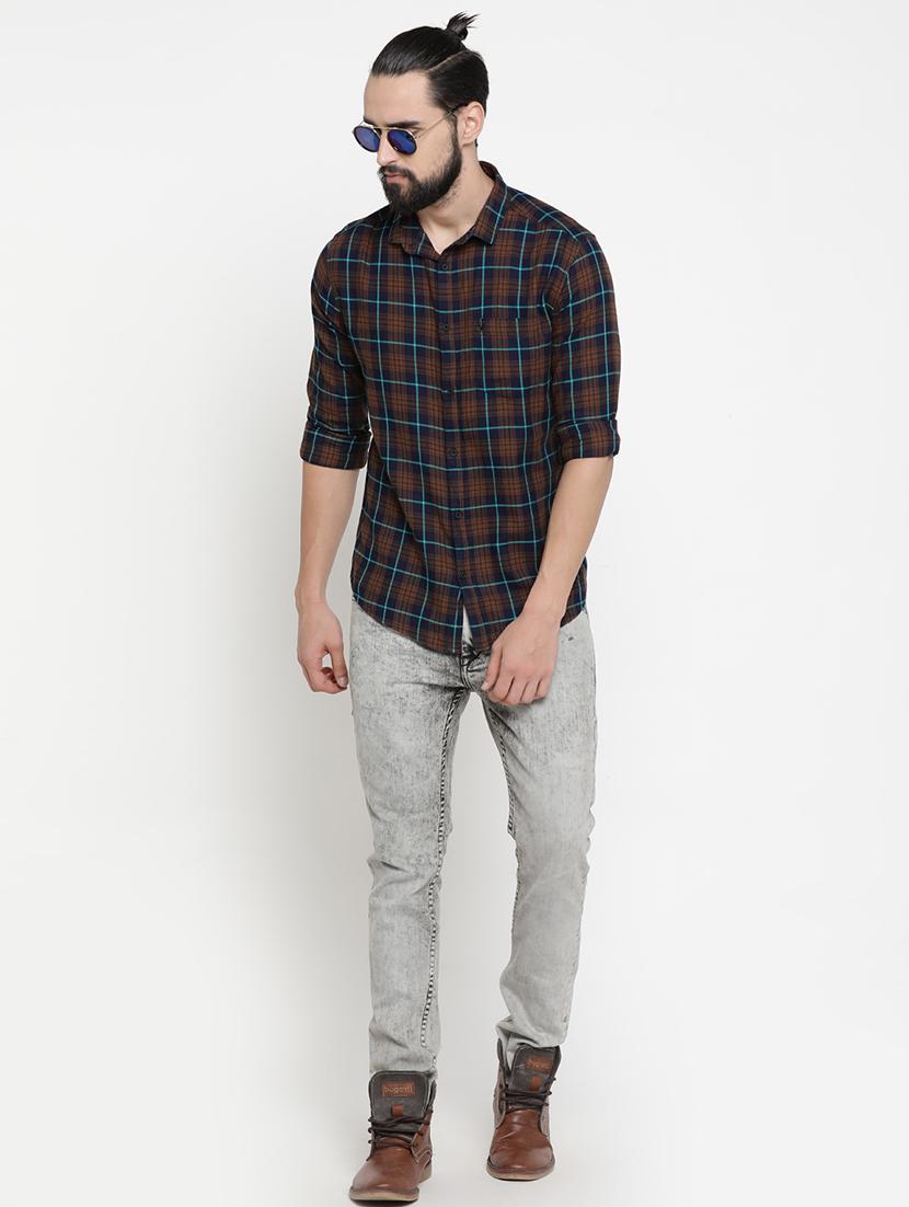 brown checkered casual shirt - 16980183 - Zoom Image - 4