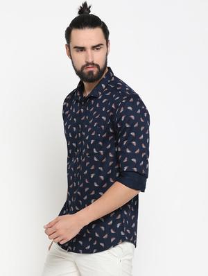 navy blue printed casual shirt - 16980196 - Standard Image - 2