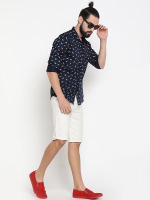 navy blue printed casual shirt - 16980196 - Standard Image - 4
