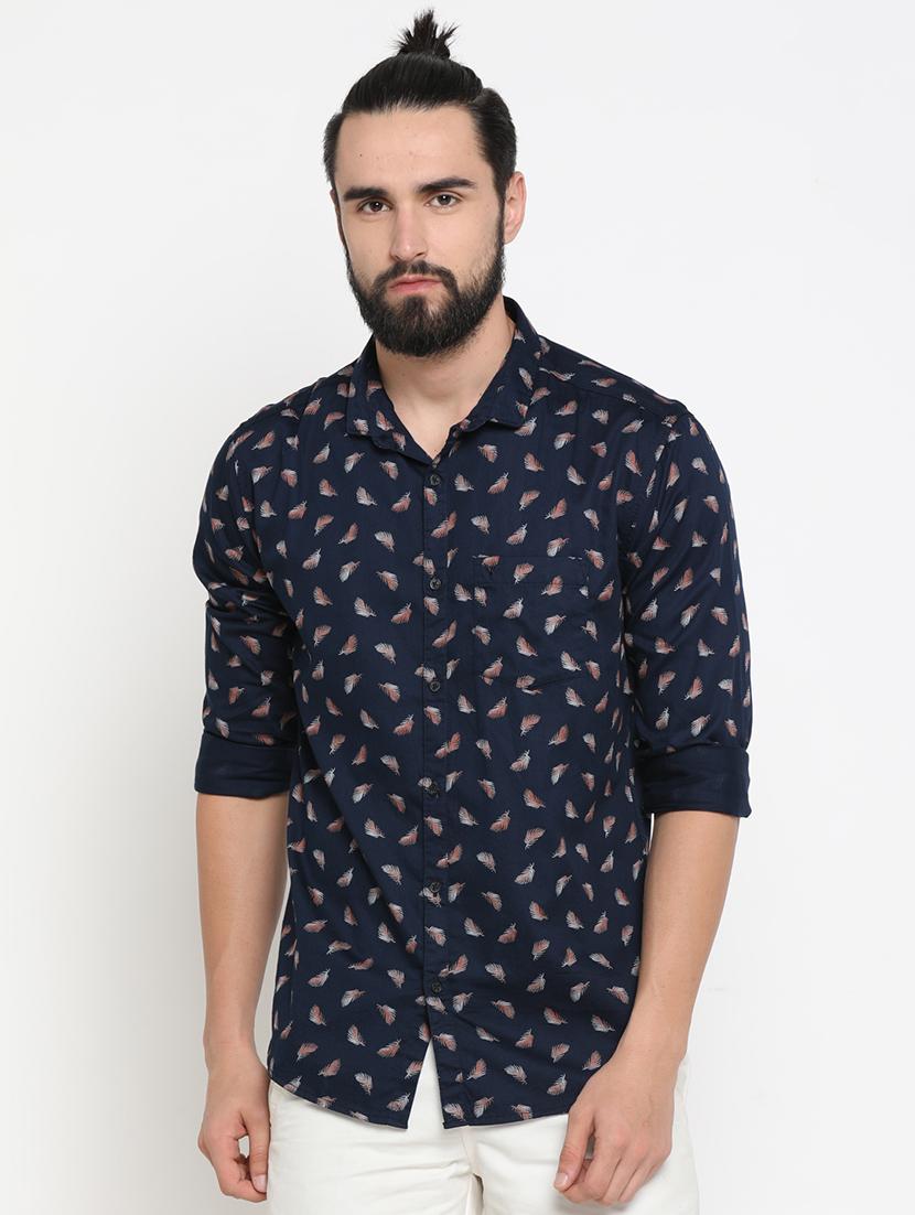 navy blue printed casual shirt - 16980196 - Zoom Image - 1