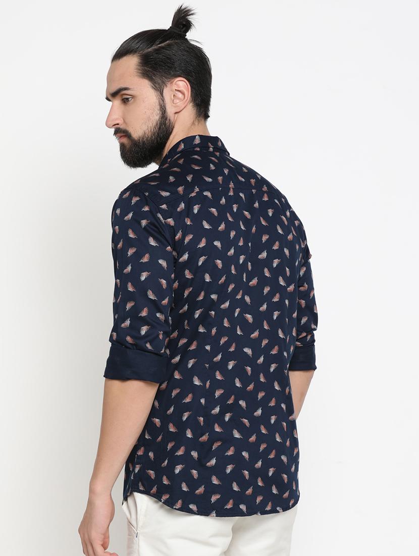 navy blue printed casual shirt - 16980196 - Zoom Image - 3