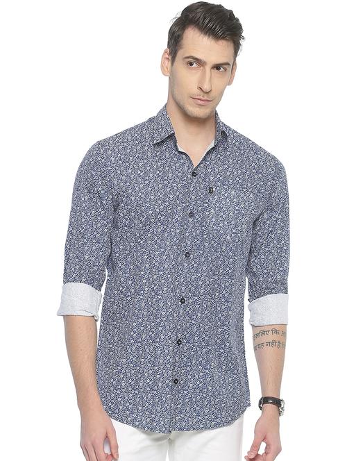 blue printed casual shirt - 16980356 - Standard Image - 1