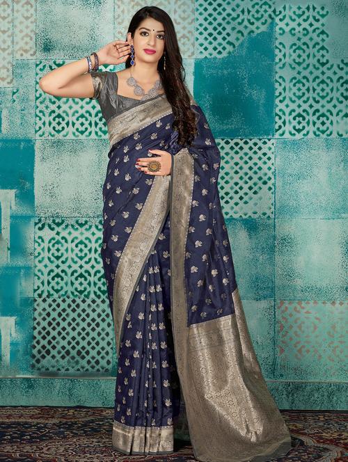 ethnic motif banarasi saree with blouse - 16980402 - Standard Image - 1