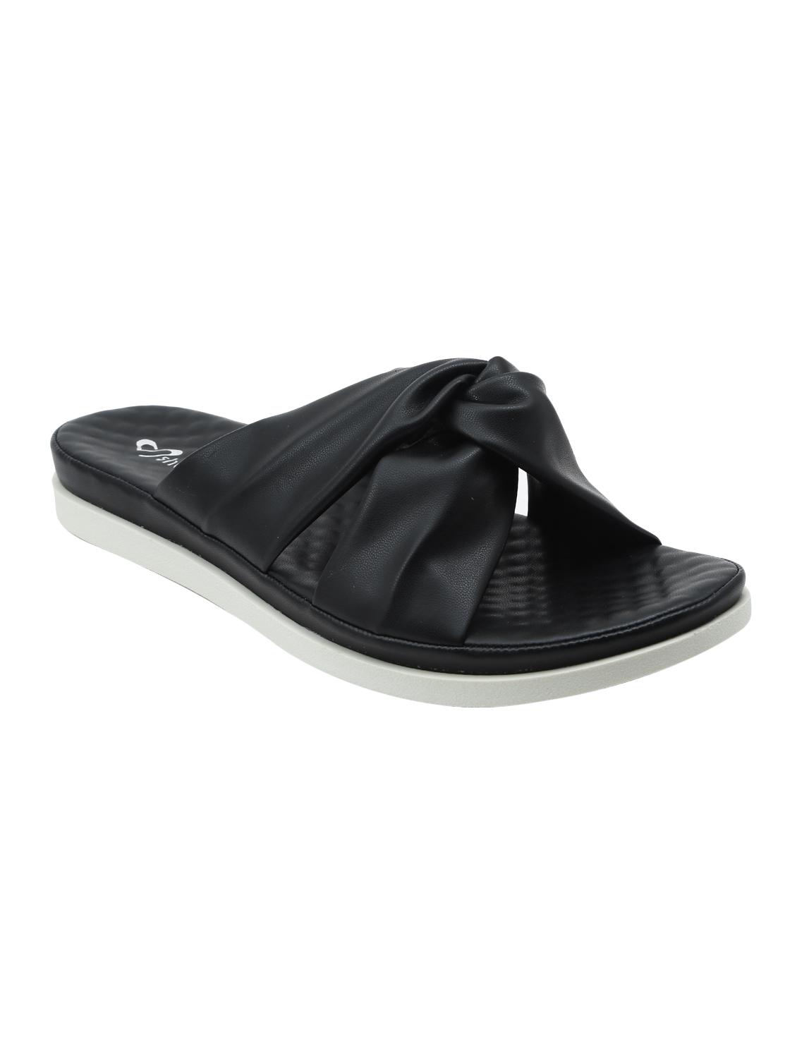 black faux leather flat forms sandals - 16980987 - Zoom Image - 1
