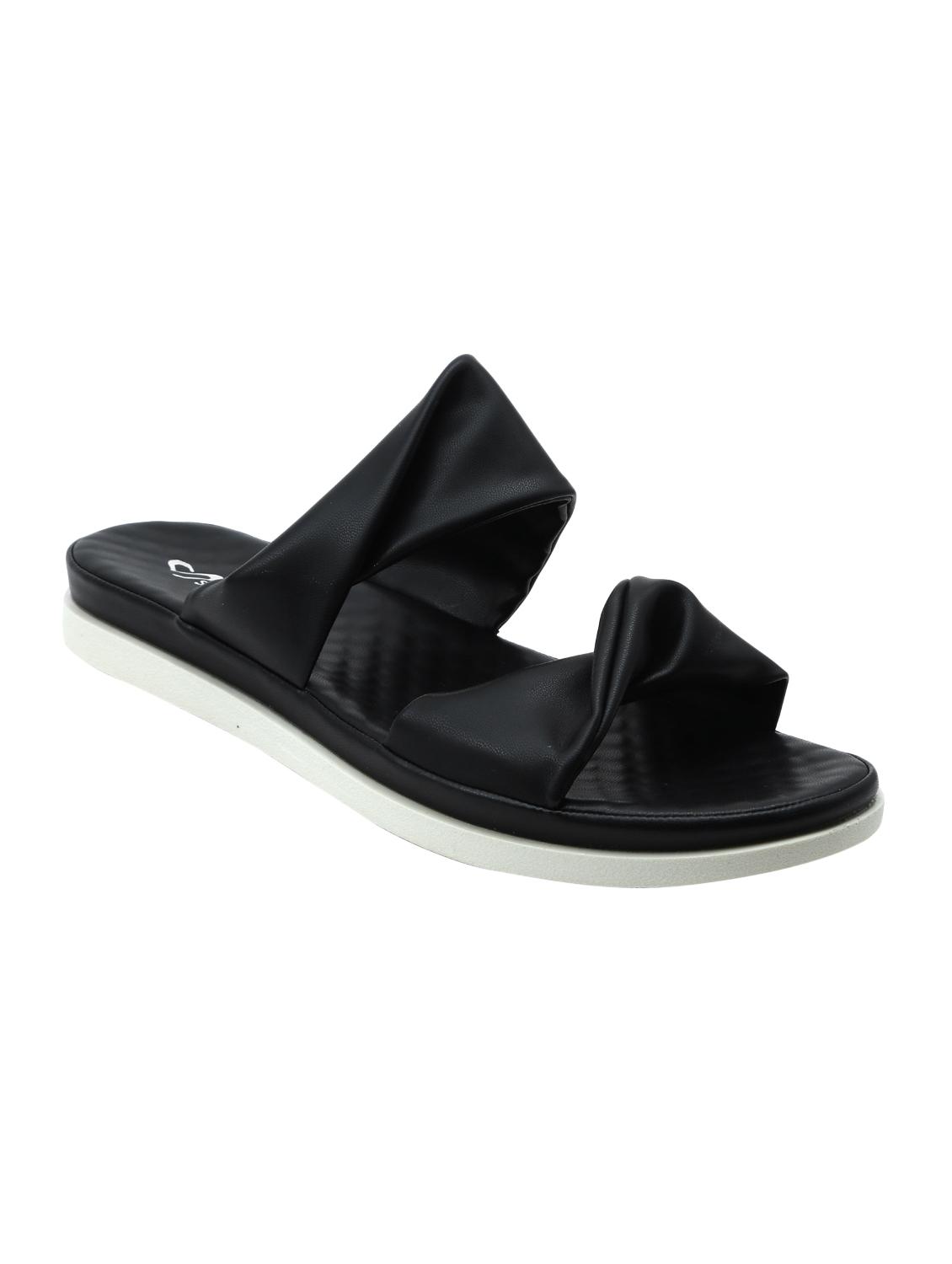 black faux leather flat forms sandals - 16980991 - Zoom Image - 1
