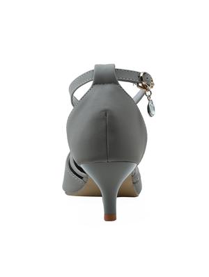 grey faux leather ankle strap sandals - 16981066 - Standard Image - 3