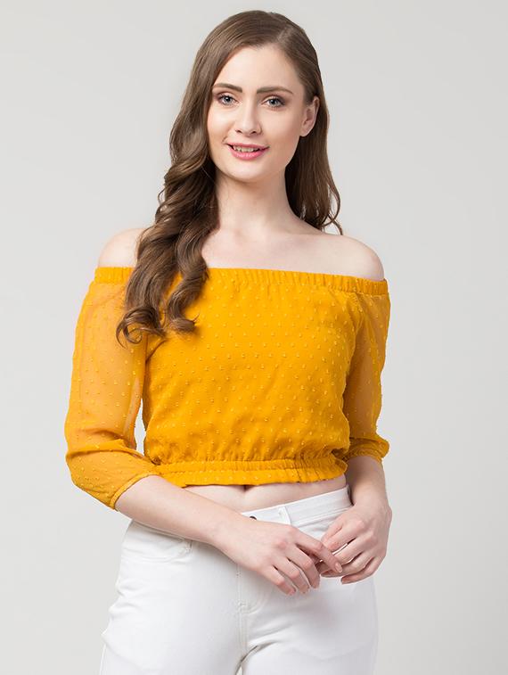 off shoulder dobby top - 16981157 - Zoom Image - 1