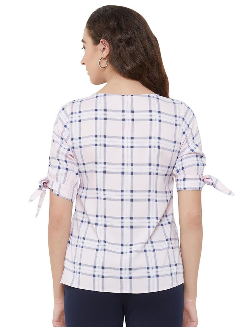 tie knot sleeved checkered top - 16981183 - Zoom Image - 3