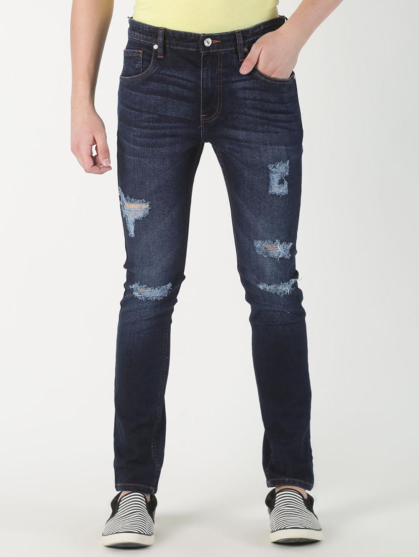 blue light washed distressed denim jeans - 16981189 - Zoom Image - 1