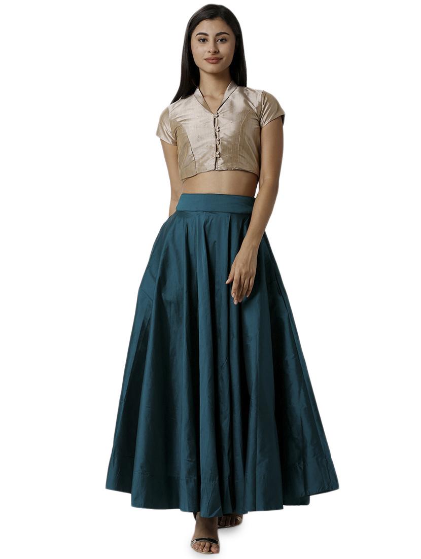 green polyester flared skirt - 16981305 - Zoom Image - 4
