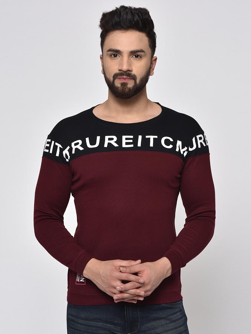 maroon typographic cut & sew t-shirt - 16981794 - Zoom Image - 1
